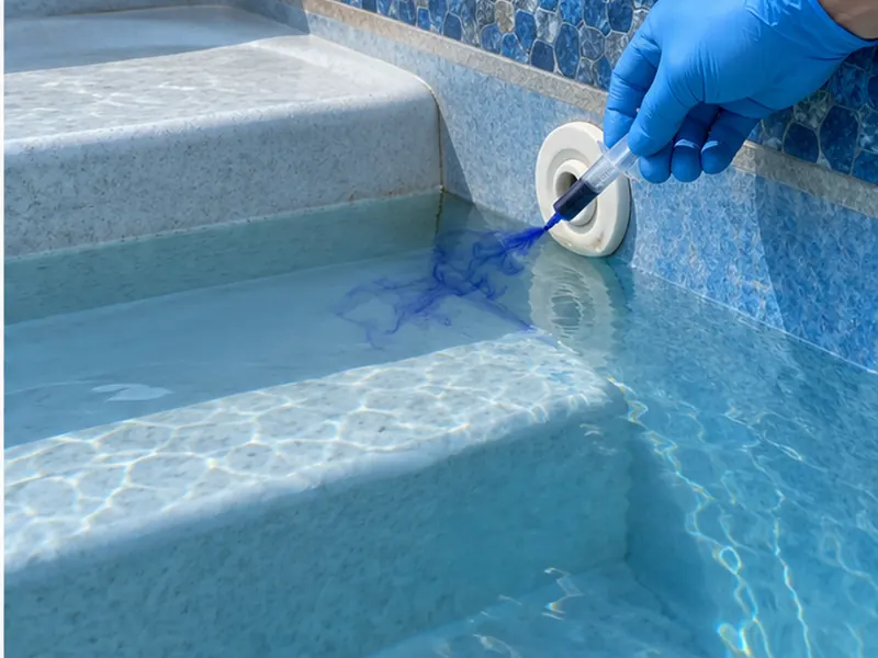 Precision dye testing confirming return line fitting fracture