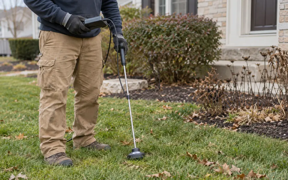 Leak detection Crest Hill IL tech tracing a service line leak in a front yard