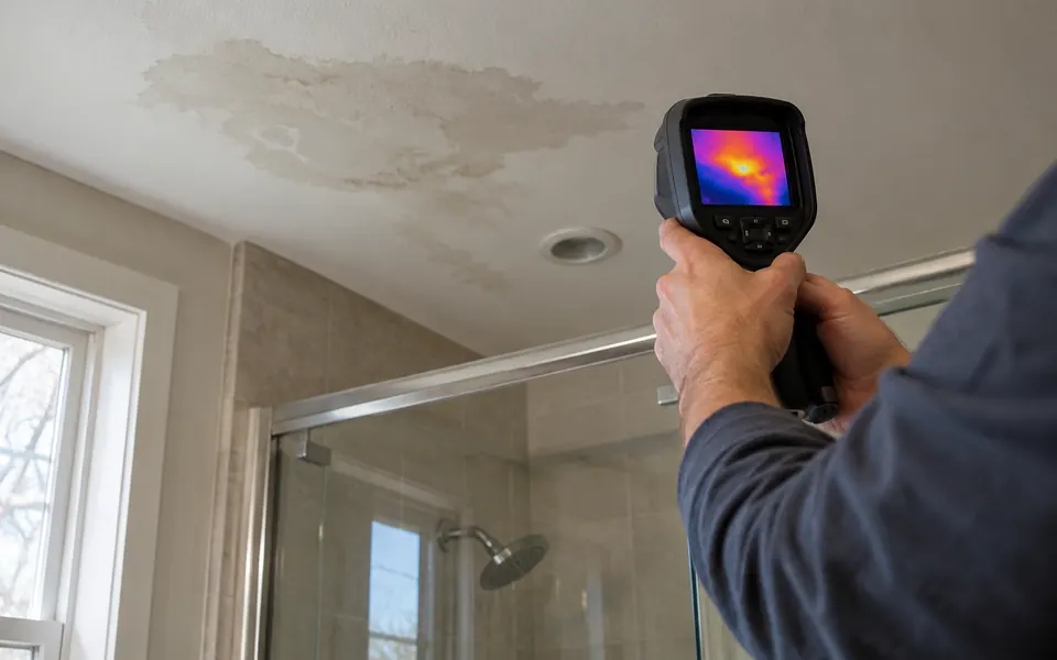Hidden leak detection Plainfield IL thermal image of a wet bathroom ceiling