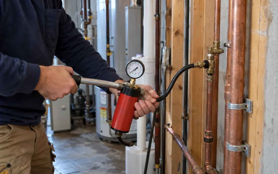 Leak detection Lakewood Falls Plainfield tech pressure testing lines in a duplex near Weber Road