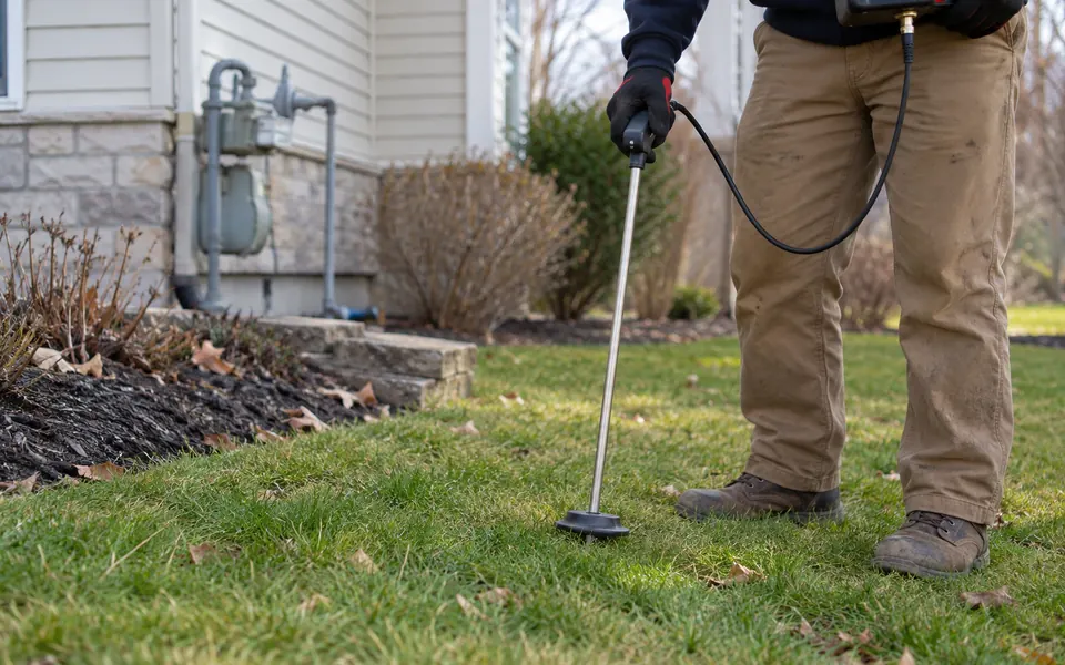 Underground water leak detection Plainfield tech using tracer gas over a buried yard line